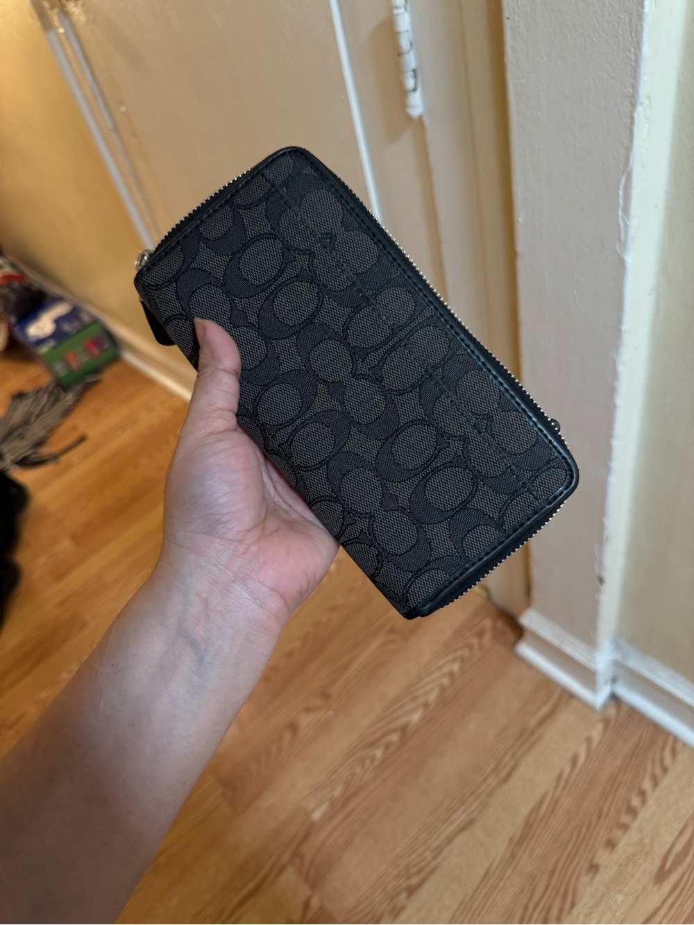 Coach Black Signature Zip-Around Wallet